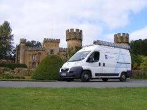 ASRS van outside castle where repairs to foundations were carried out