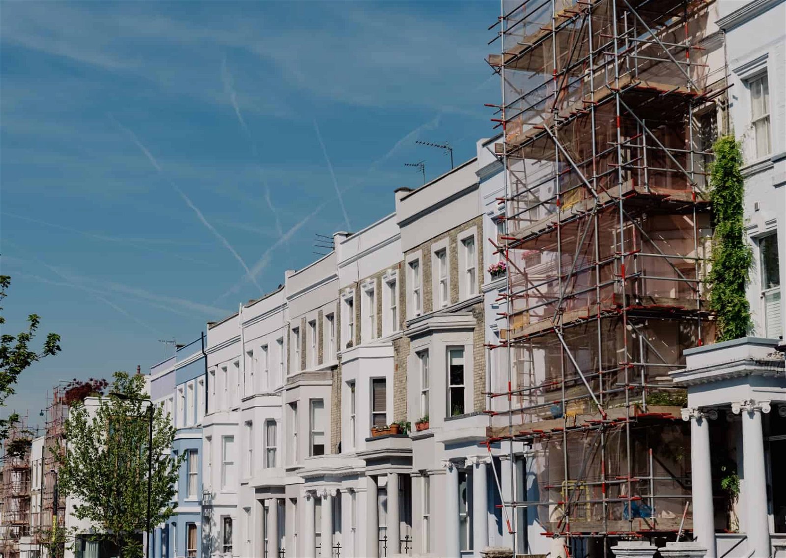 scaffolding to property in terrace of period townhouses